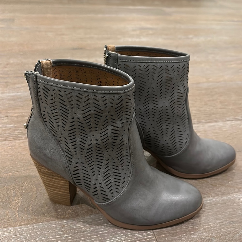 Women's Gray Perforated Ankle Boots - Brand: